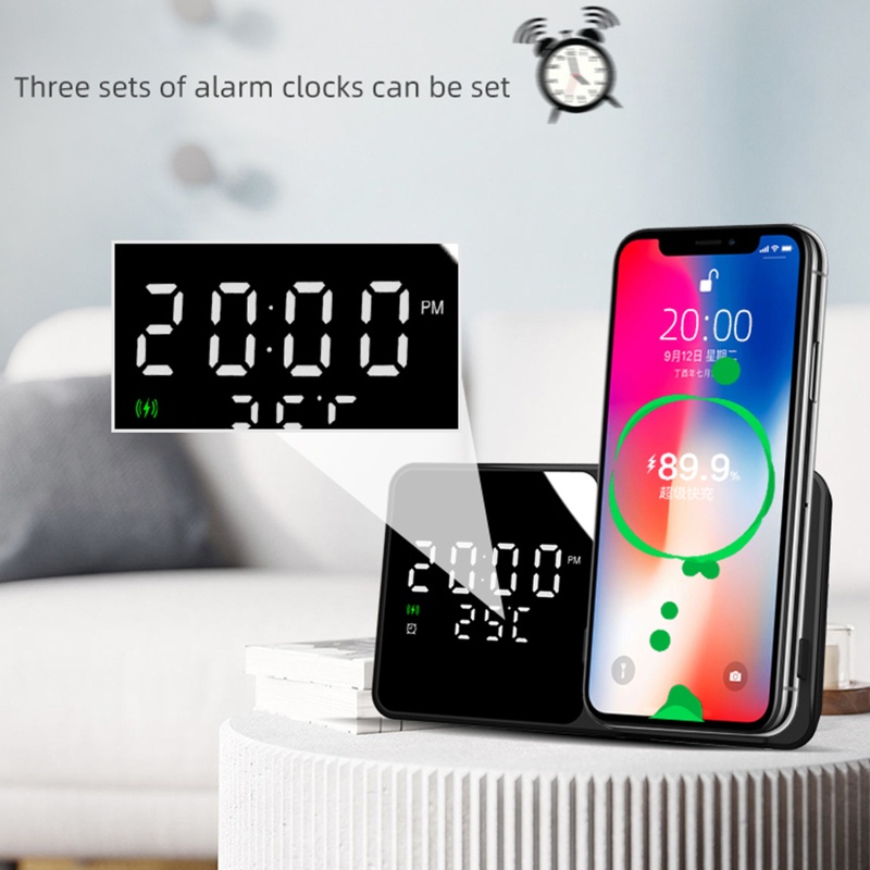 Đồng Hồ Báo Thức Kỹ Thuật Số Hiển Thị Nhiệt Độ Sạc Nhanh 15W 5 Cấp Độ