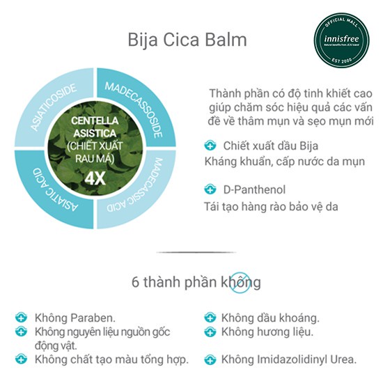 [Mã COSIF05 giảm 10% đơn 400K] Kem dưỡng làm dịu da innisfree Bija Cica Balm EX 40ml