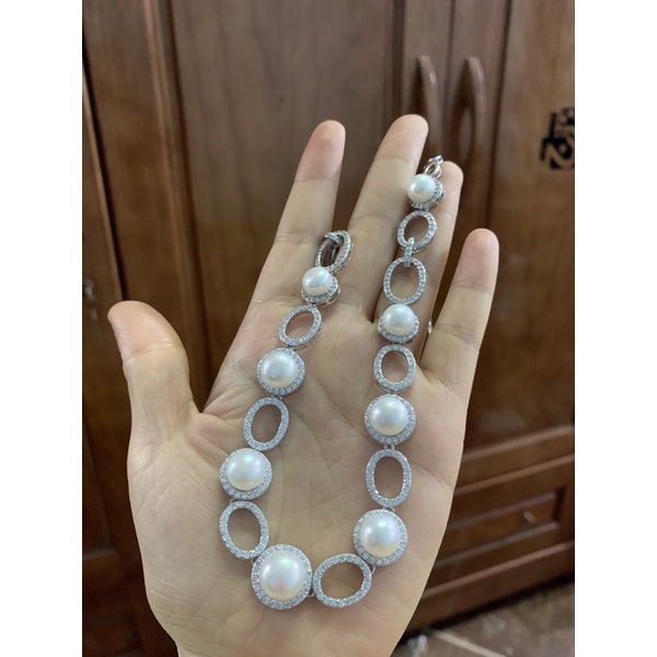 Vòng cổ dự tiệc siêu sang chảnh mắt tròn đính ngọc trai nhân tạo