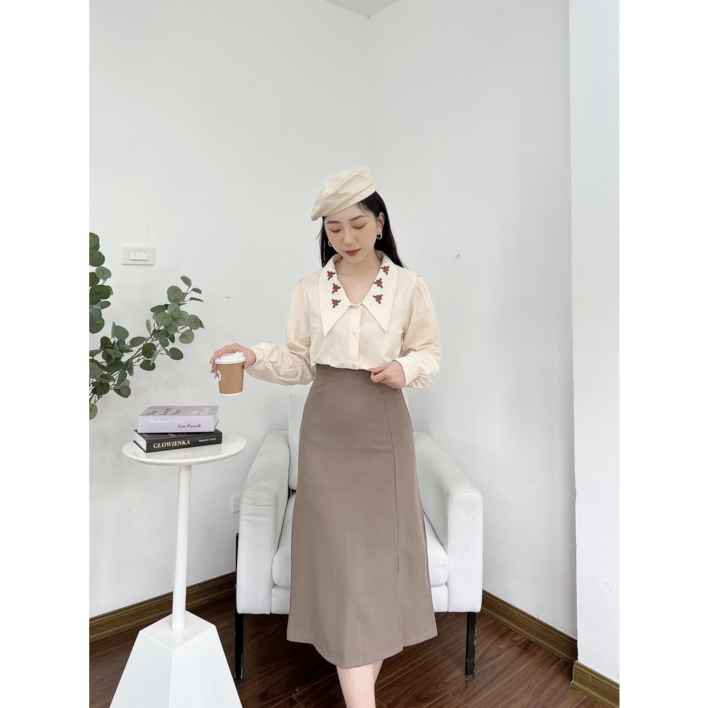 ÁO SOMI CỔ NHỌN HOA HỒNG ĐỎ