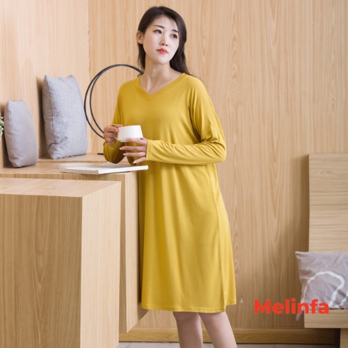 Váy đầm ngủ nữ dài tay vải Modal  mềm mại co giãn dáng suông mặc nhà mã VAV0304