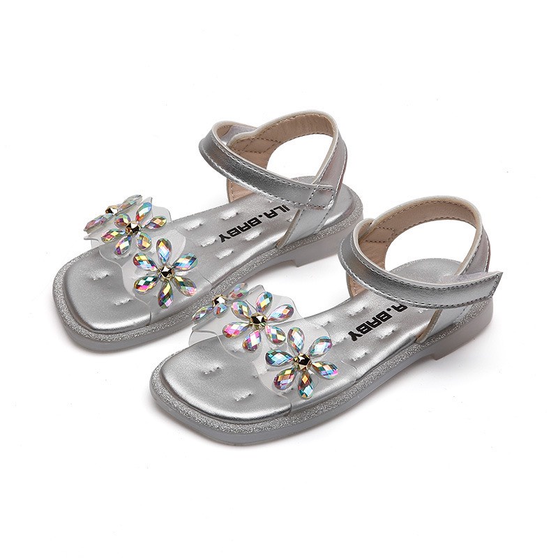 sandal bé gái - dép quai hậu bé gái quai trong đính hoa nhỏ đế êm, chống trượt 2021 - 166