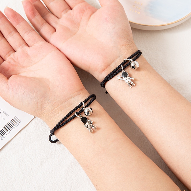 1 cặp vòng tay co giãn 2 trong 1 mặt hình phi hành gia dây đen/hồng/xanh lam tùy chọn | BigBuy360 - bigbuy360.vn