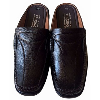 Dép bít mũi nam Trường Hải da bò thật đế TPR không trơn màu đen BMN0190