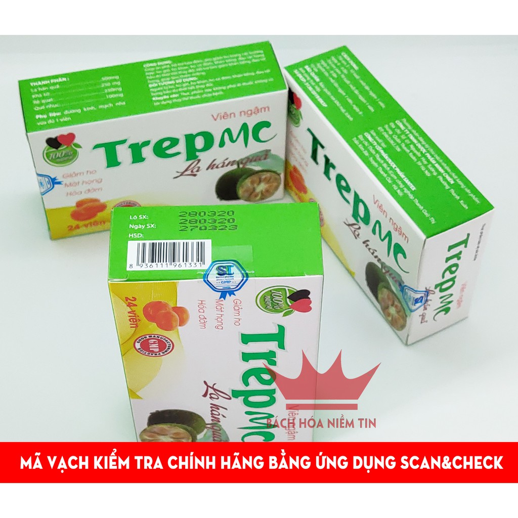 Viên ngậm giảm ho TREP MC - Chiết xuất quả la hán giúp giảm ho, mát họng, hóa đờm hiệu quả - Hộp 24 viên chuẩn GMP