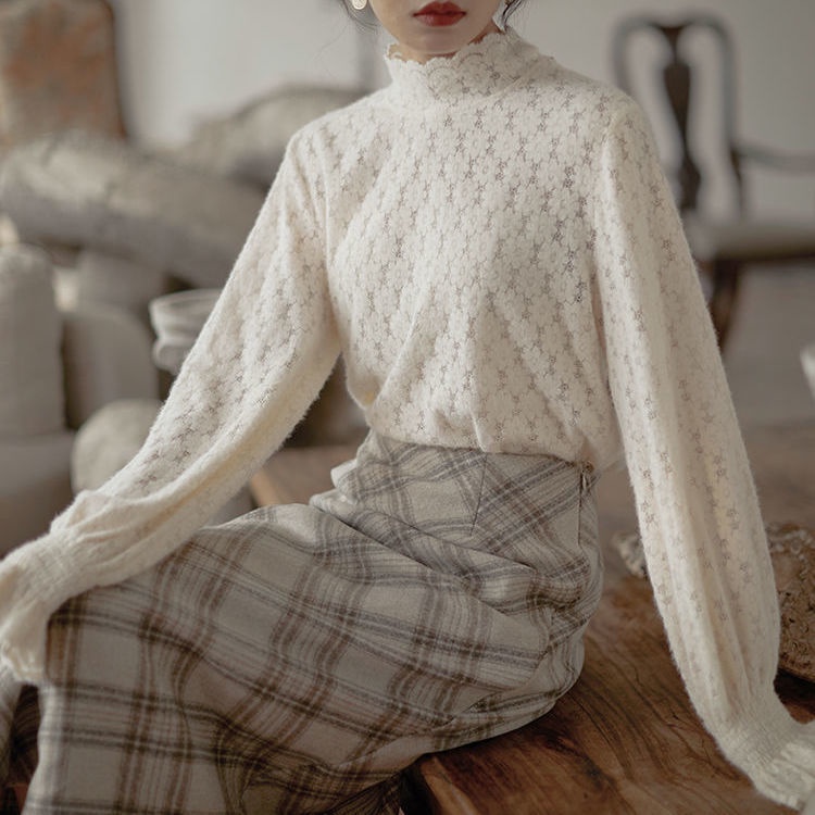 Áo ren tay loe cổ đứng phong cách retro