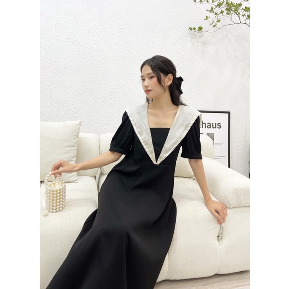 Váy suông phối cổ viền ren phong cách Hàn Quốc