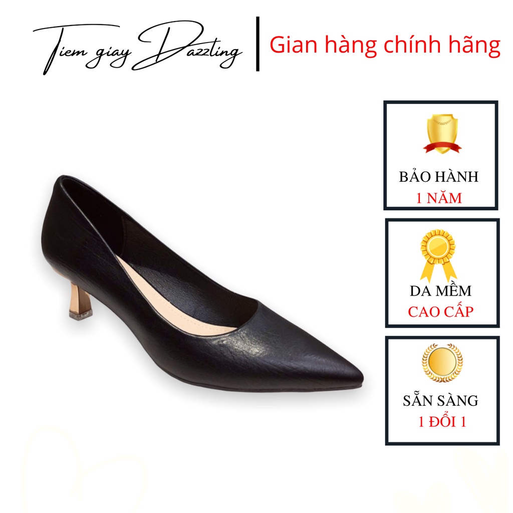 Giày cao gót nữ 5p mũi nhọn da vân mềm bít mũi thời trang công sở đẹp -tiemgiaydazzling DA585