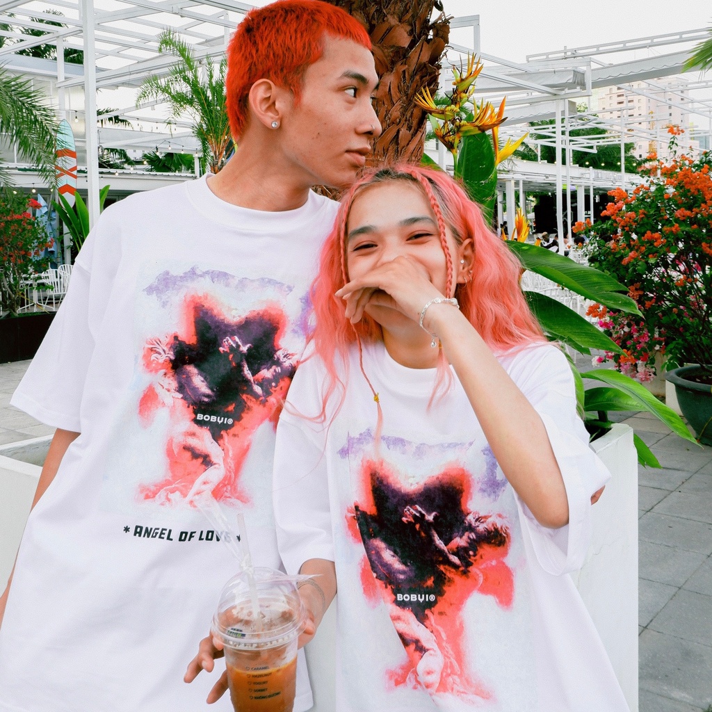 Áo thun BOBUI Angel Of Love trắng chuẩn REAL