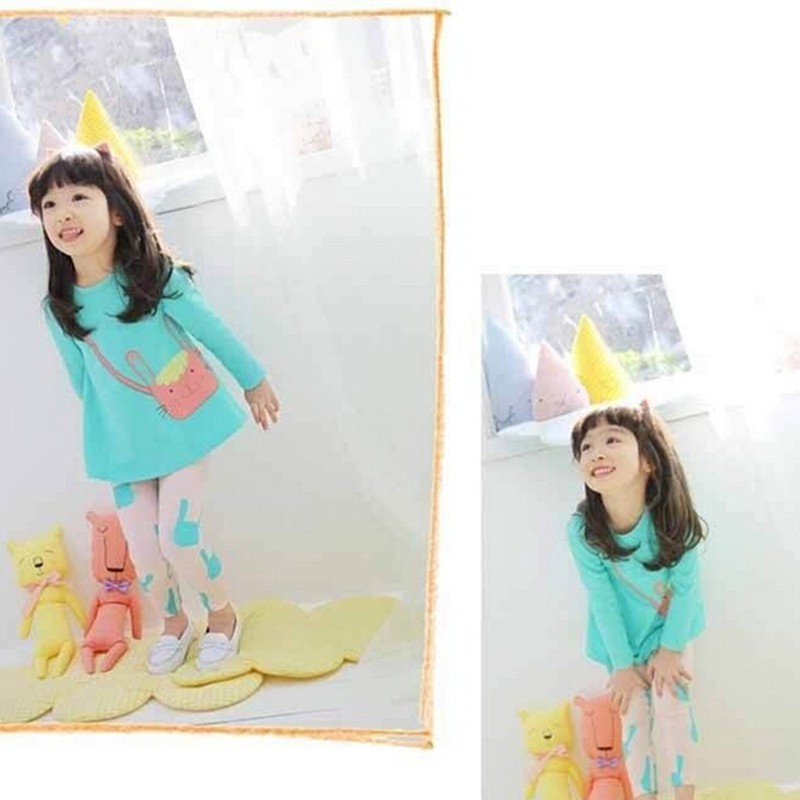 Bộ đồ gồm 2 món áo thun + quần mùa thu dành cho bé gái