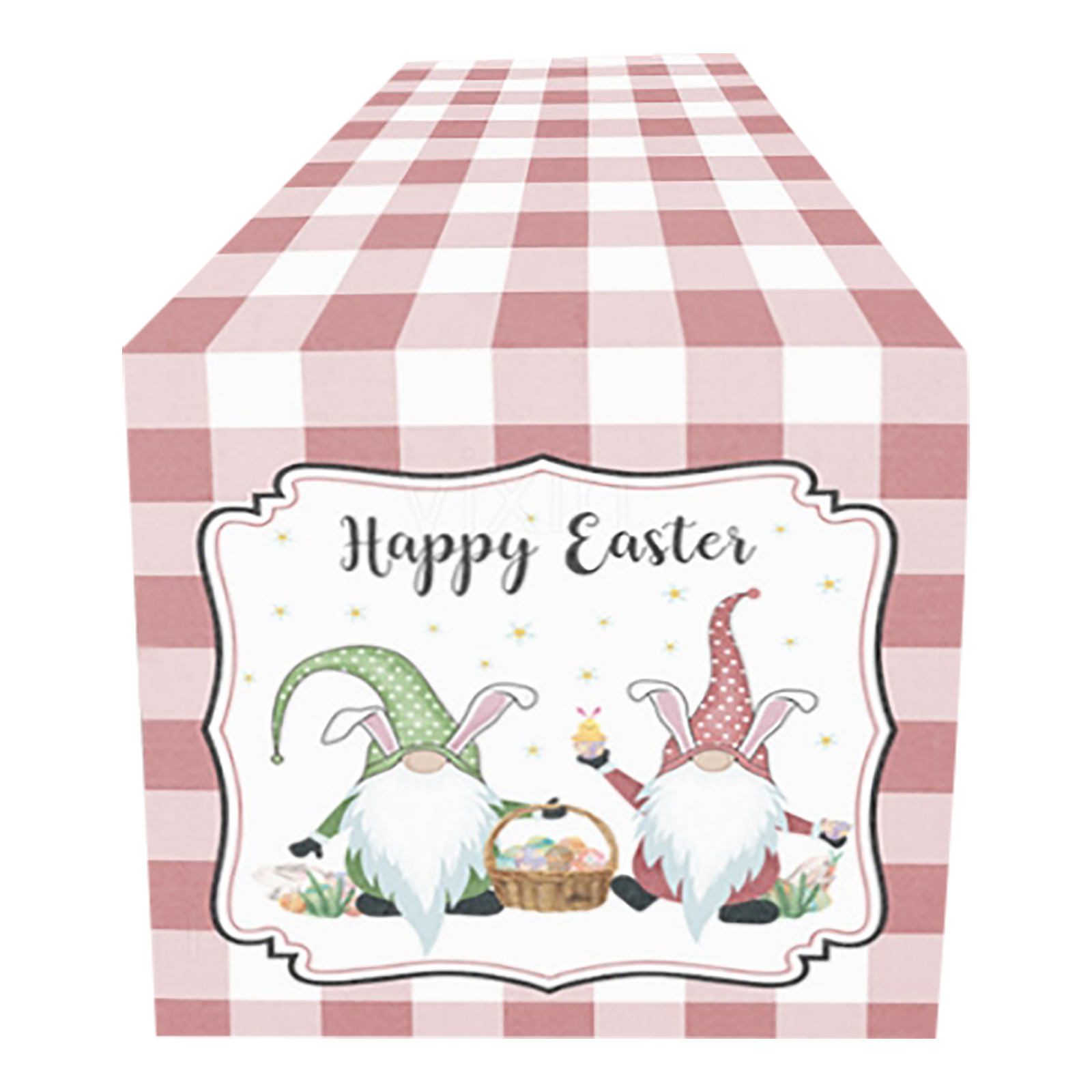 [rogoldVN]Table Runner Dresser Scarves Happy Easter Gnomes Bunny Eggs Non-Slip Rectangle