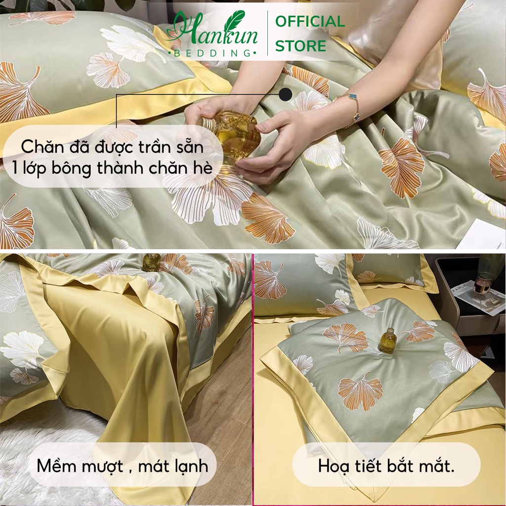 Bộ 4 món chăn ga gối lụa thái tencel Hankun chần bông hè siêu mát loại 1