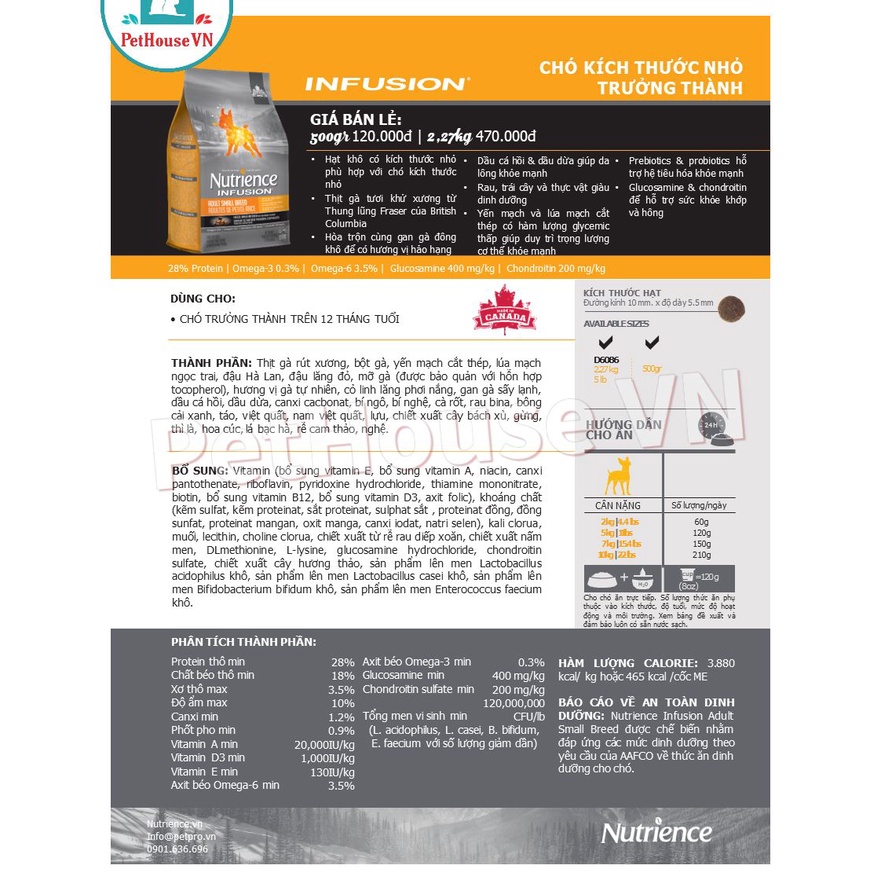 NUTRIENCE INFUSION - Túi 500G Thức Ăn Hạt Cho Chó Trưởng Thành Giống Nhỏ Vị Gà & Rau Củ Quả Hàng Chính Hãng