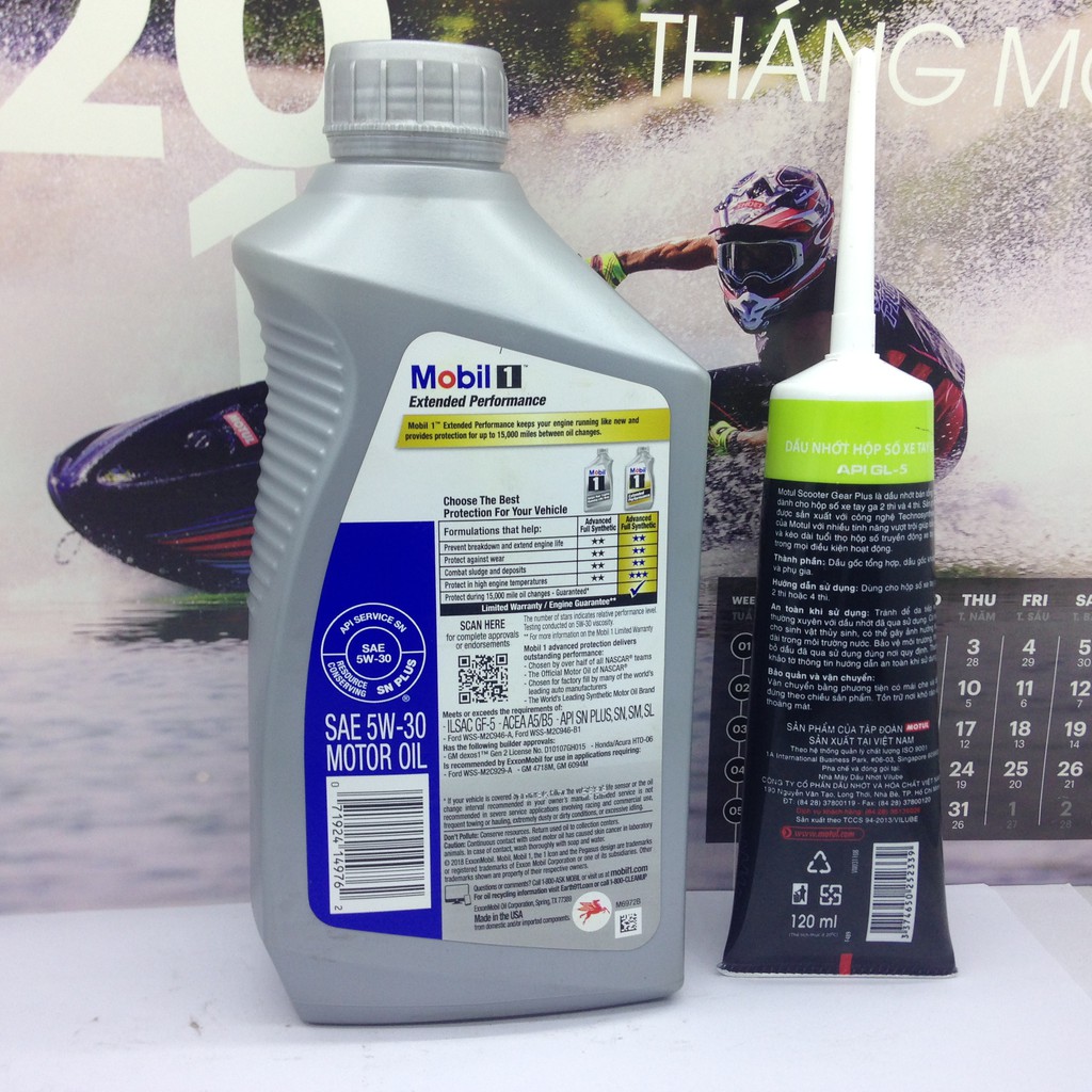 Nhớt Mobil 1 5W30 Gold 946ml và nhớt láp Motul 120ml