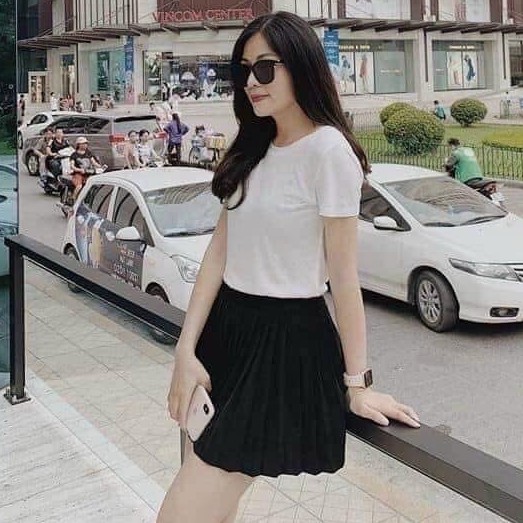 Chân váy xếp li nhỏ Bing cạp cao dáng ngắn màu đen | BigBuy360 - bigbuy360.vn