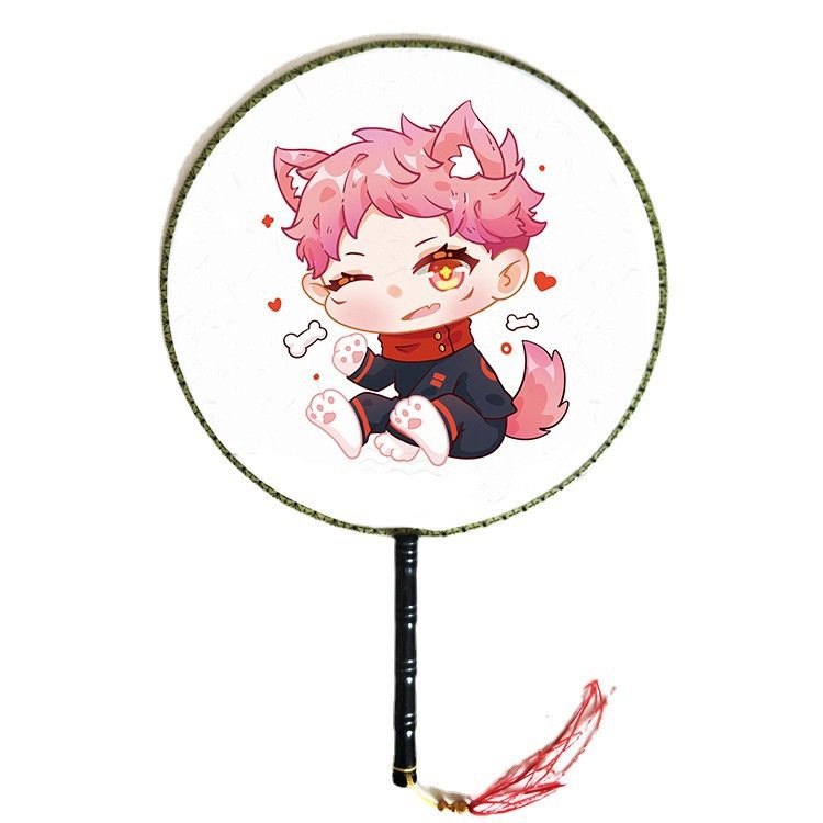Quạt tròn cổ trang IN HÌNH JUJUTSU NO KAISEN CHÚ THUẬT HỒI CHIẾN cán gỗ đen cầm tay anime chibi độc đáo xinh xắn