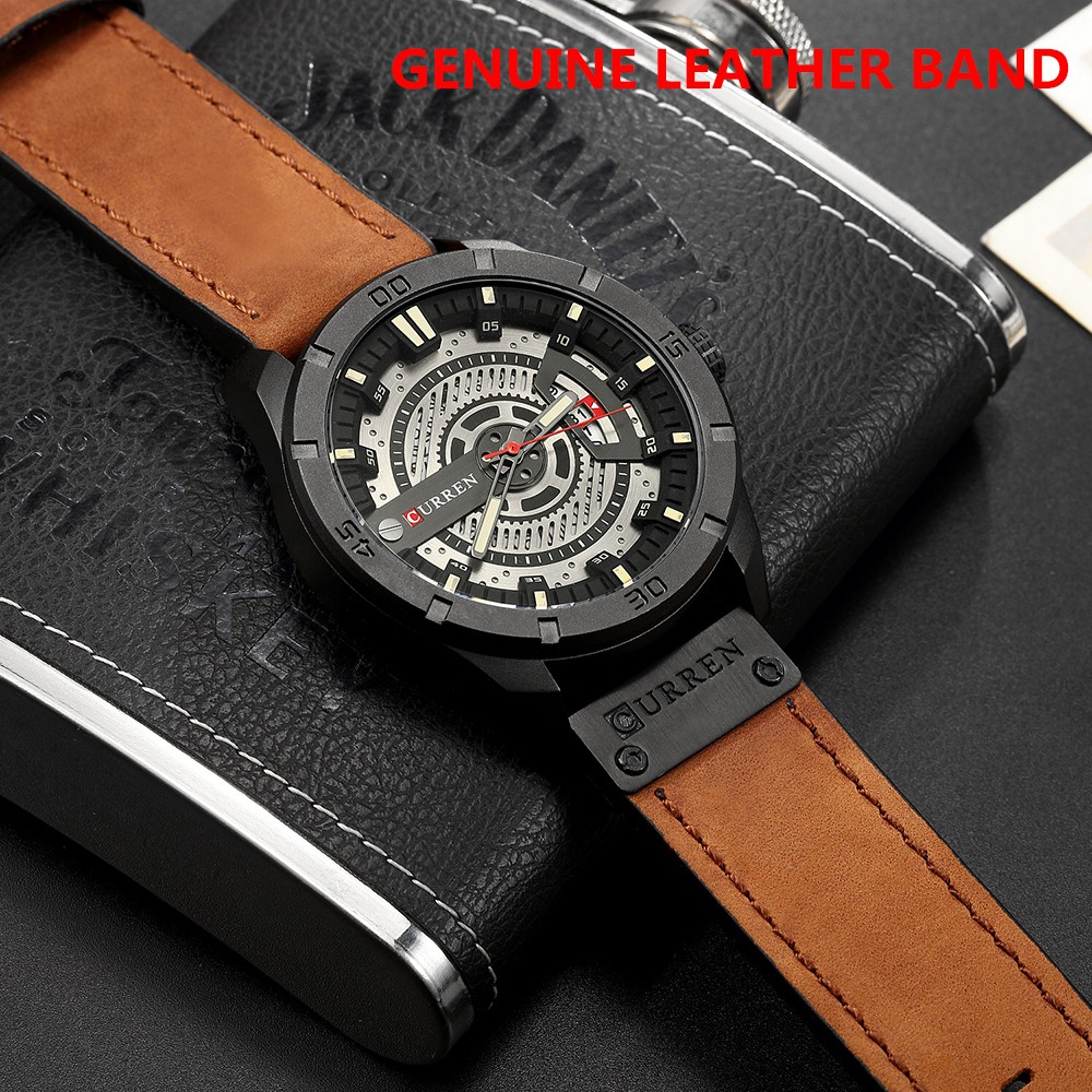 CURREN Fashion Genuine Leather Men Watches 1ATM Life Water-resistant