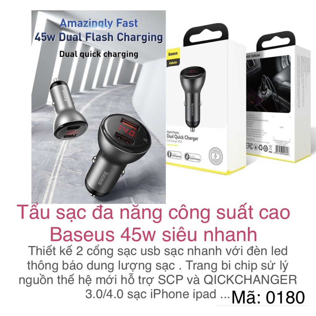 Sạc xe hơi đa năng công suất cao Baseus 45W siêu nhanh