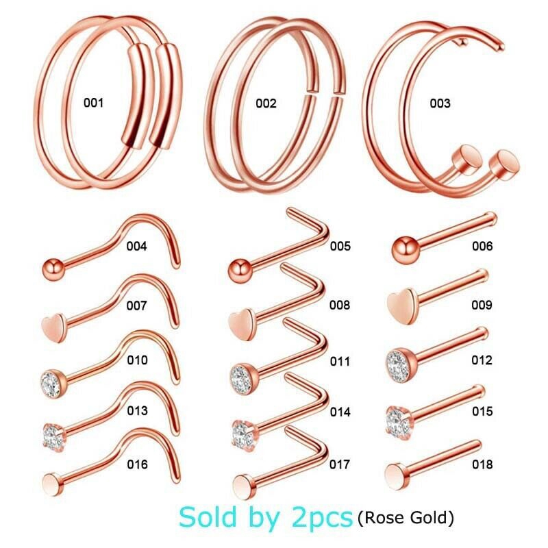 Set 2 Khuyên Mũi Bằng Thép Không Gỉ 20g