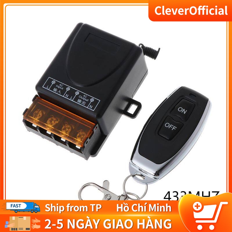 Rơ le 220V 30A mới nhất Công tắc điều khiển từ xa RF không dây 1 Bộ phát + 1 Bộ thu 433MHz Bộ điều khiển từ