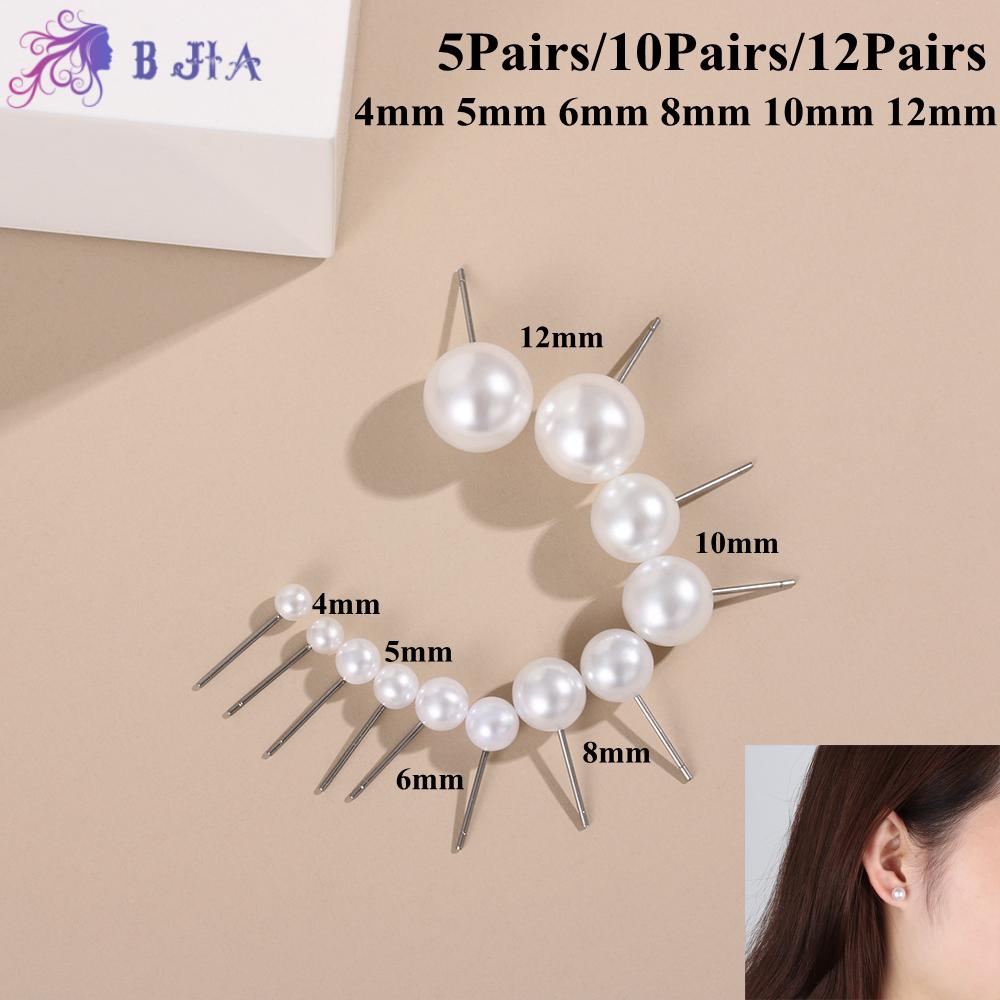 Bộ 5 / 10 / 12 đôi bông tai ngọc trai thời trang nữ 4mm 5mm 6mm 8mm 10mm 12mm
