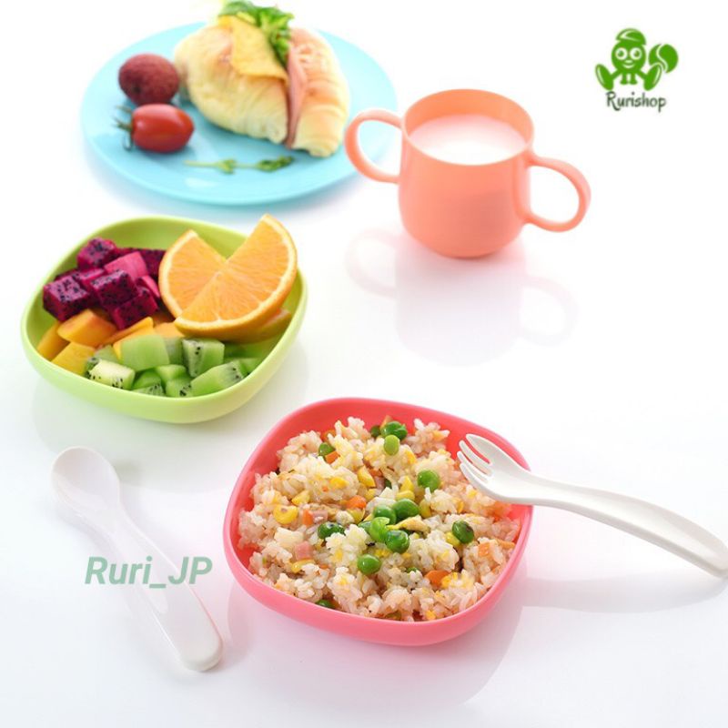 Bộ muỗng (thìa) nĩa (dĩa) nhựa an toàn cho bé Inomata Nhật Bản
