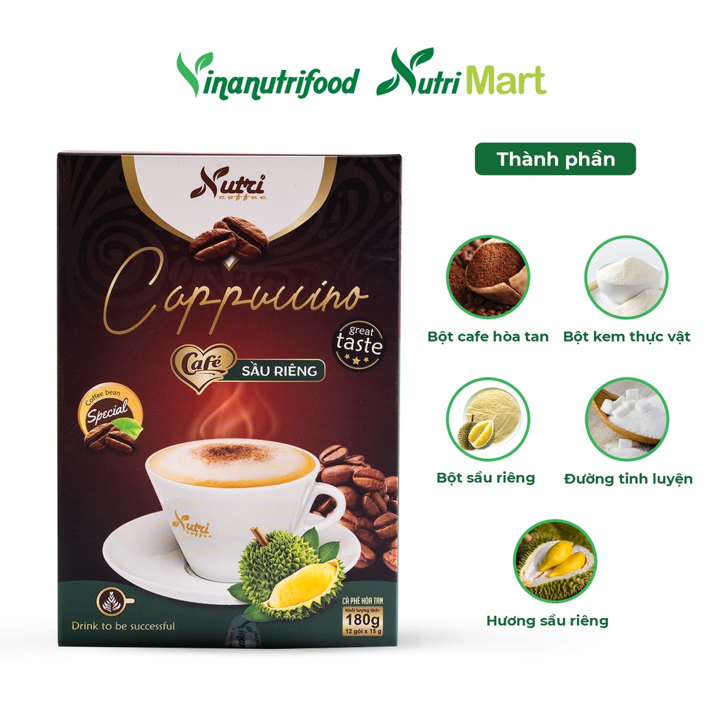 Cà phê capuchino sầu riêng Vinanutrifood C02, hương vị sầu riêng đặc trưng, giúp giải tỏa căng thẳng (15g x 12 gói) | BigBuy360 - bigbuy360.vn