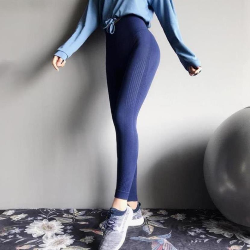 Quần Legging Cap Cao Tập Gym Yoga Aerobic Nữ Vải Dệt Kim Co Giãn Tốt Mặc Ôm Dáng Nâng Mông Tôn Vòng 3