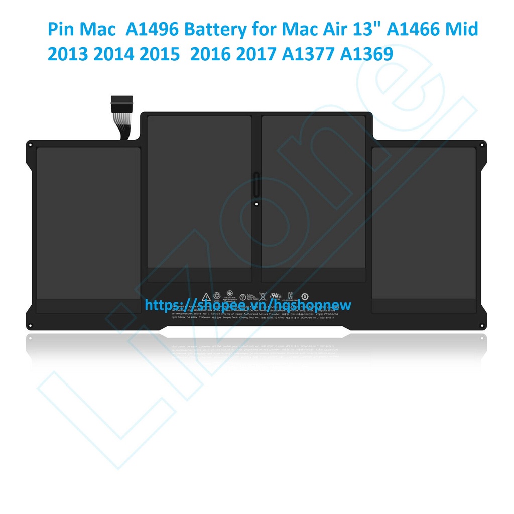 Pin Mac A1496 Battery for Mac Air 13&quot; A1466 Mid 2013 2014 2015 2016 2017 A1377 A1369