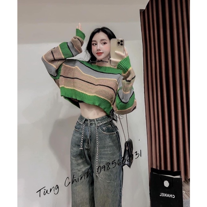 ÁO LEN CRT KẺ XANH HÀNG QC