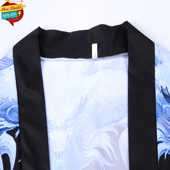 COD HOT Men Women Cardigan Robe Chinese Dragon Kimono Summer Loose 3/4 Sleeve Sun Protection Garments