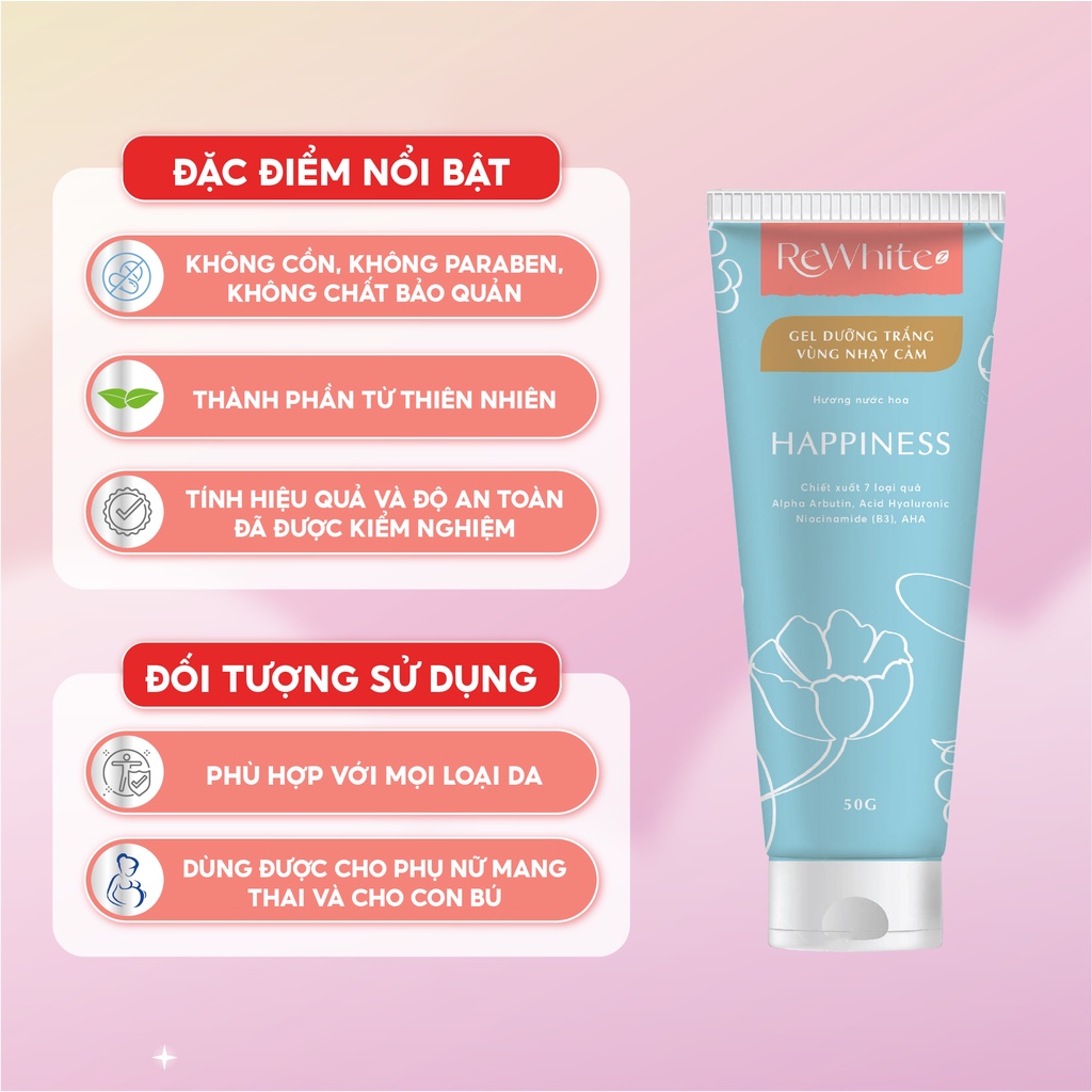 Gel Giảm Thâm Nách, Vùng Kín, Mông Rewhitez Happiness Hương Nước Hoa Ngọt Ngào 50g/tuýp