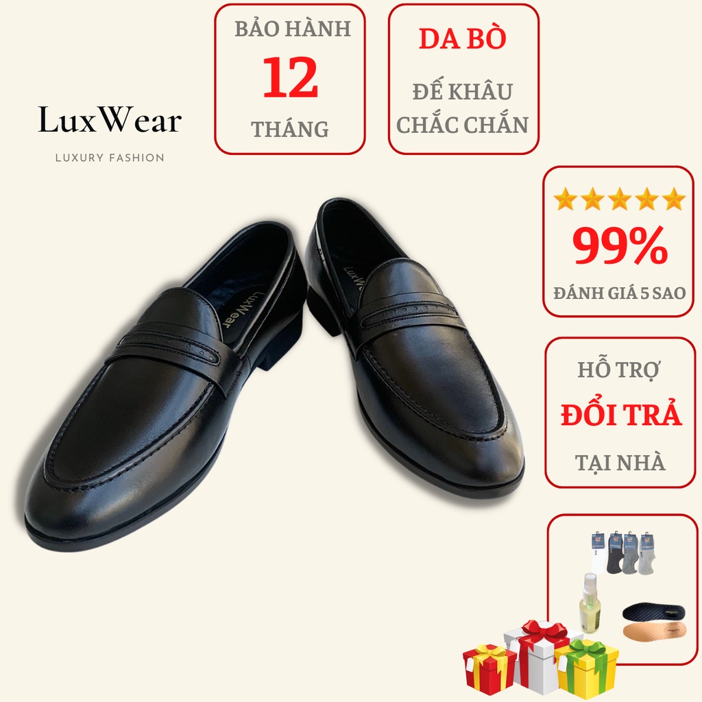 Giày Lười Công Sở [DA BÒ THẬT 100%-TIỀN NÀO CỦA NẤY] Giày lười tăng chiều cao, tặng 2 đôi tất cao cấp, dày dặn - GDC thumbnail