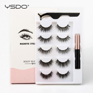 Set 5 cặp lông mi giả từ tính tự nhiên kèm bút kẻ mắt dạng lỏng và bút kẻ mắt dạng lỏng
