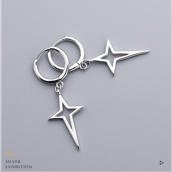 Khuyên Tai Tròn Hình Ngôi Sao Chữ Thập Unisex Gre Earing Màu Bạc Đẹp Cá Tính Chất - Khuyên Tai Thời Trang Loki Titan