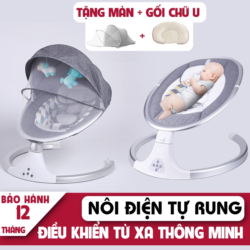 Nôi Điện Em Bé Rung Tự Động Cho Bé Màn Hình LED Cảm Ứng Điều Khiển Từ Xa