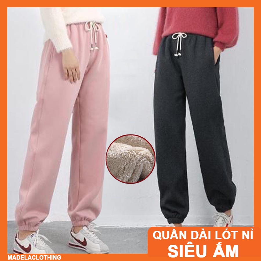 Quần nỉ bông jogger nữ thu đông mặc ấm có lót bông bên trong, jogger nỉ bông nữ rất ấm xịn xò - UNQ10