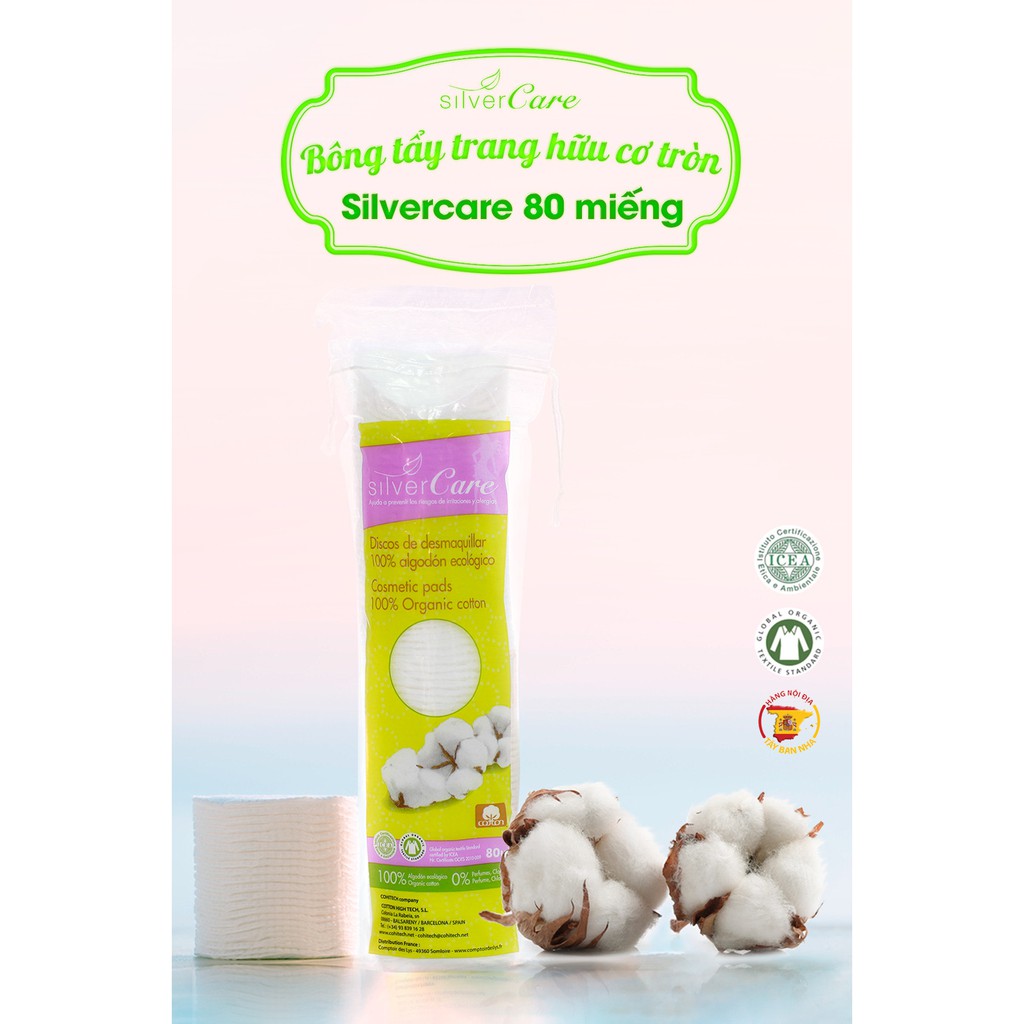 Bông cotton/tẩy trang hữu cơ Silvercare 60-80 miếng