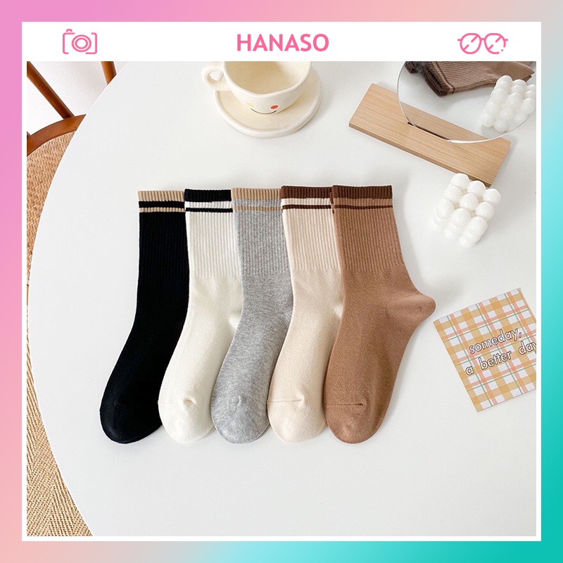 Tất cổ cao nam nữ họa tiết sọc ngang style Hàn Quốc vớ cotton siêu mềm cá tính được chọn màu tùy ý HANASO TD035