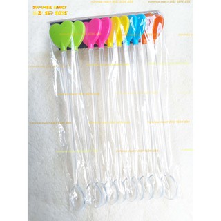 Muỗng 22cm trái tim đủ màu, màu chrome siêu nhũ, tim xi nhựa pha chế que khuấy thìa bar - Heart spoon