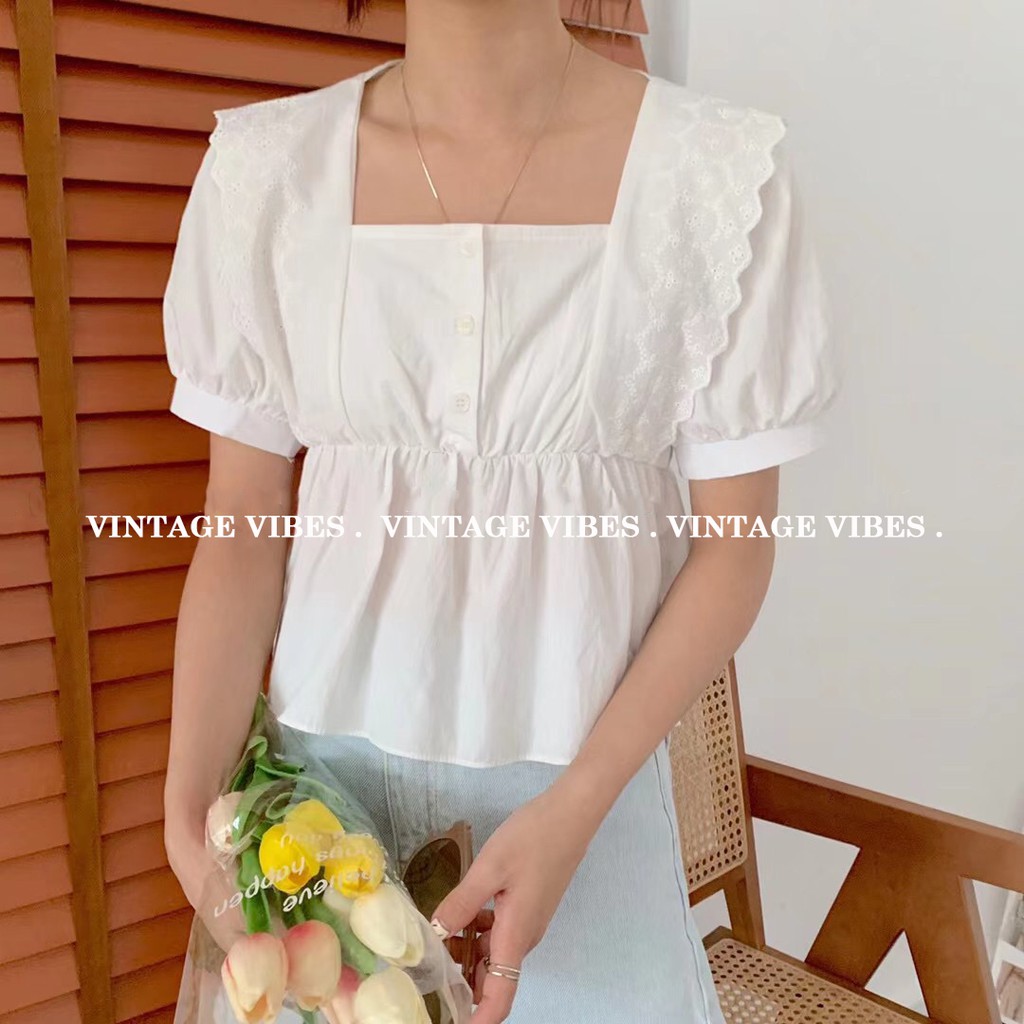Áo babydoll phối ren vai tay phồng tiểu thư Ulzzang (hàng QC) - Có ảnh thật + Video thật