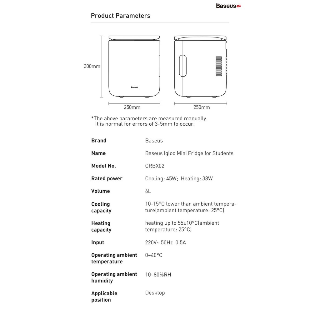 Tủ lạnh mini Baseus 6 Lít Công suất 45W 2 Chiều Nóng Lạnh Igloo Mini Fridge for Students