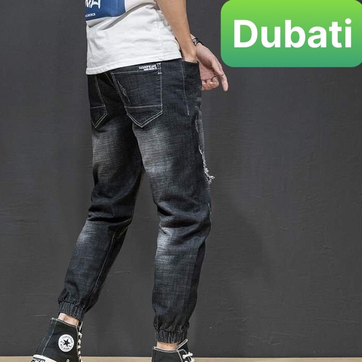 Quần Jogger Jeans Nam Màu Đen Wash Xước Bó Gấu Co Giãn Thoải Mái- DB 0535- DUBATI FASHION