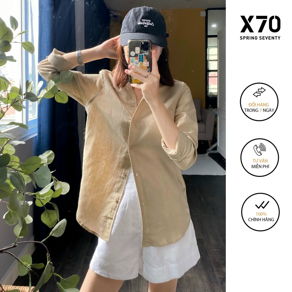 Áo Sơ Mi Nữ Trơn Dài Tay Linen Thiết Kế Cổ Trụ Thời Trang X70 - 01540002