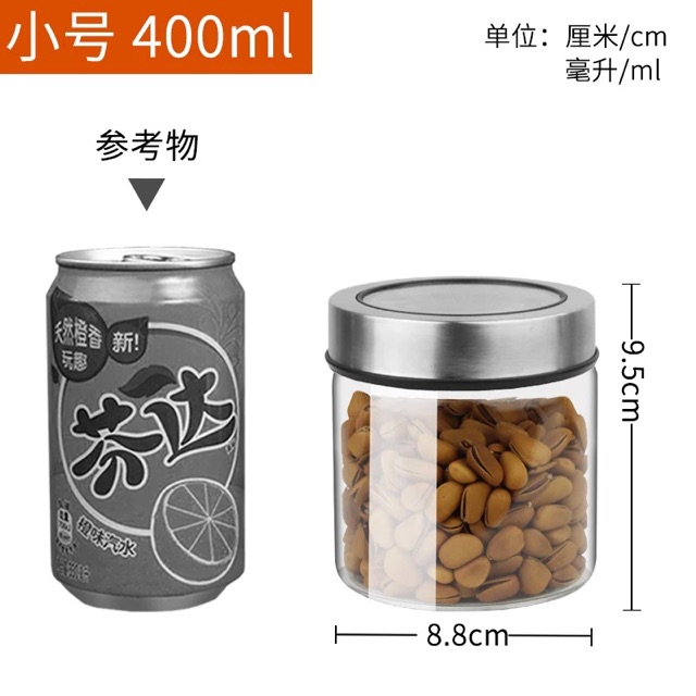 Lọ, hộp, hũ thủy tinh có nắp inox đựng gia vị, quả khô - VS188