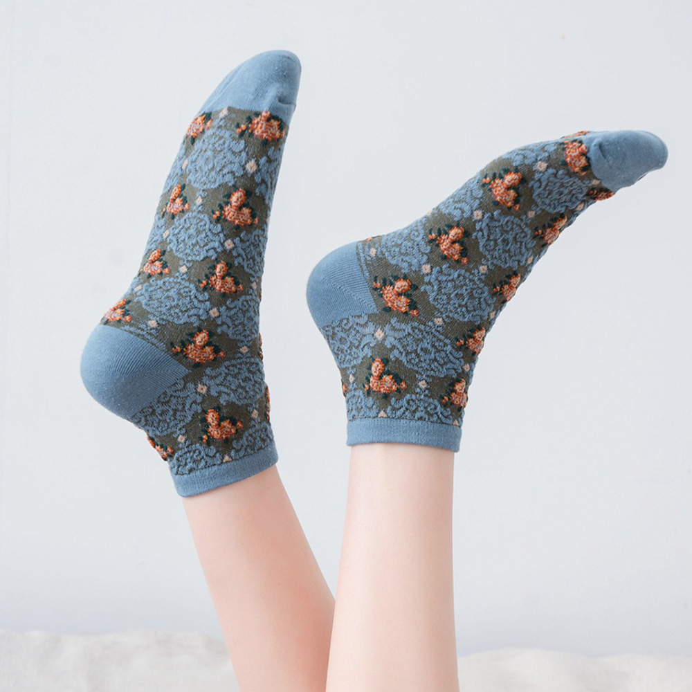 Vớ Cotton Cổ Thấp Thoáng Khí Có In Hình Hoa Trang Trí Cho Nữ