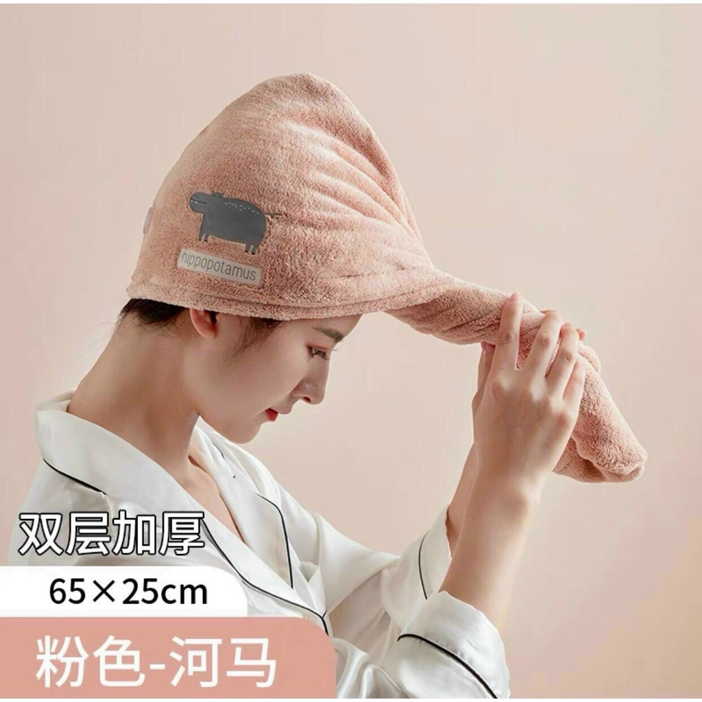 Khăn gội đầu, quấn đầu loại dày - Khăn quấn ủ lau khô tóc mẫu hoạt hình 25*65cm