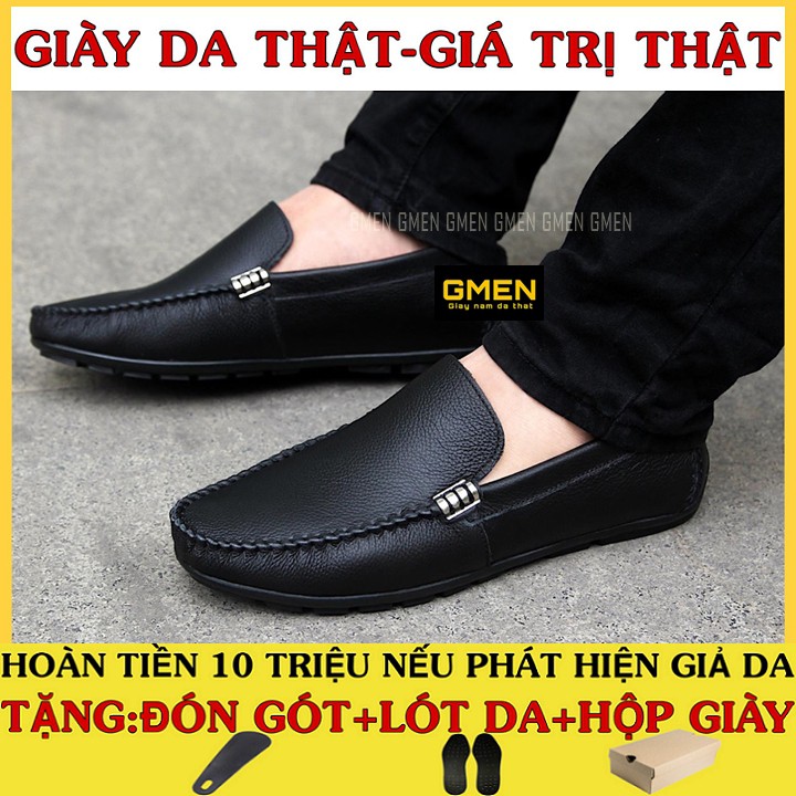 Giày lười nam chất liệu da bò mềm mại đế cao su khâu chỉ bảo hành 12 tháng 