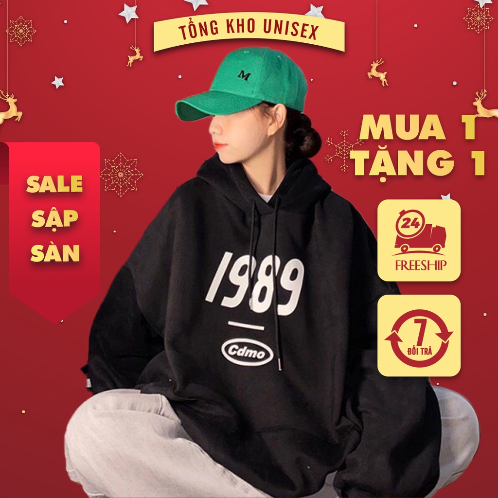 Áo hoodie nỉ bông phong cách Hàn Quốc in số 1987 form rộng unisex