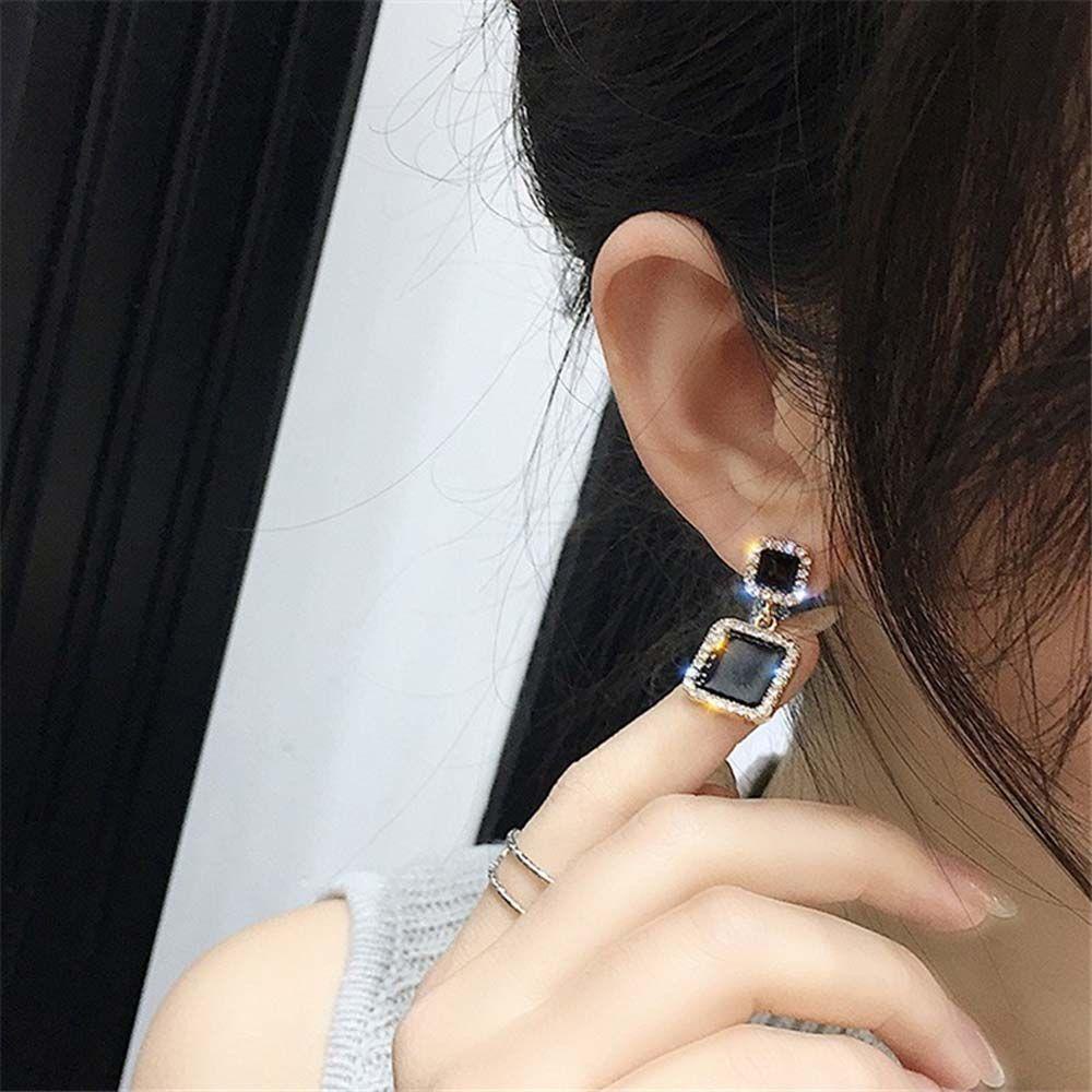 Khuyên Tai CLEOES Sang Trọng|Quà Tặng Màu Đen Cho Nữ|Bông Tai Hình Vuông Dáng Dài Thời Trang Dành Cho Nữ